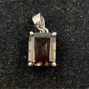 3/$23 Smokey Quartz Gemstone Sterling Silver Pendant Charm Emerald Cut
